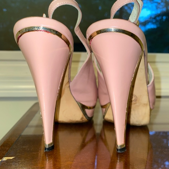 Bally Coral Pink Calf Patent Leather Slingback Stiletto platform size 7 - Picture 9 of 16